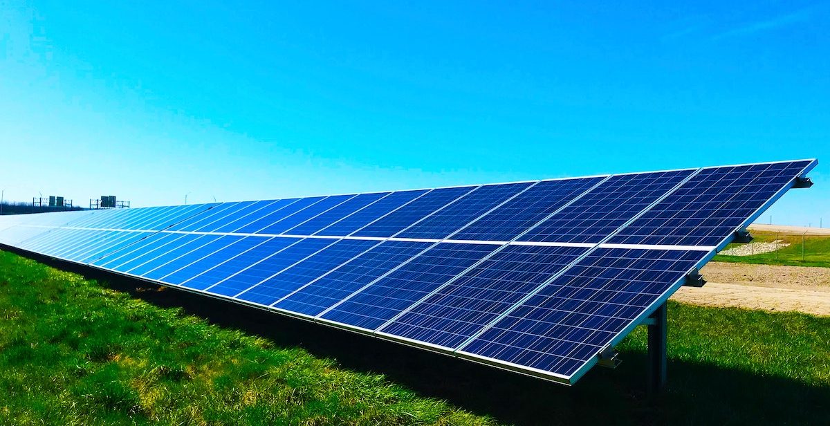 solar panels, blue sky