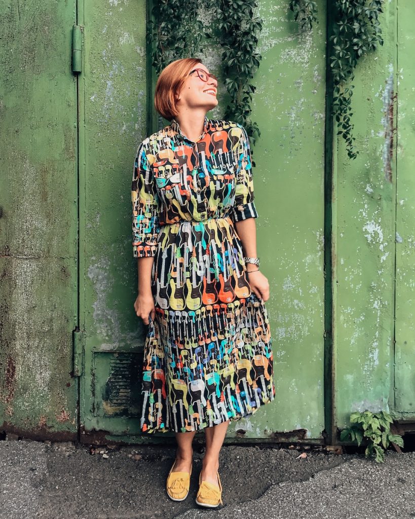 woman in colourful dress