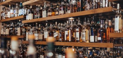 Spirit bottles on shelves