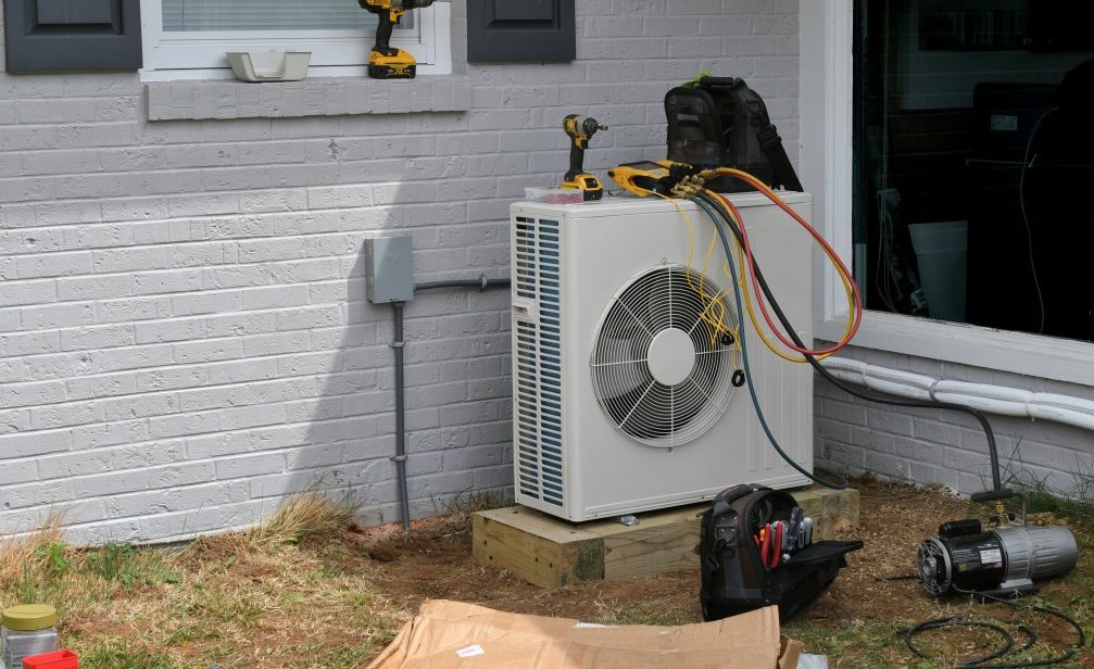 Heat Pump outside in garden