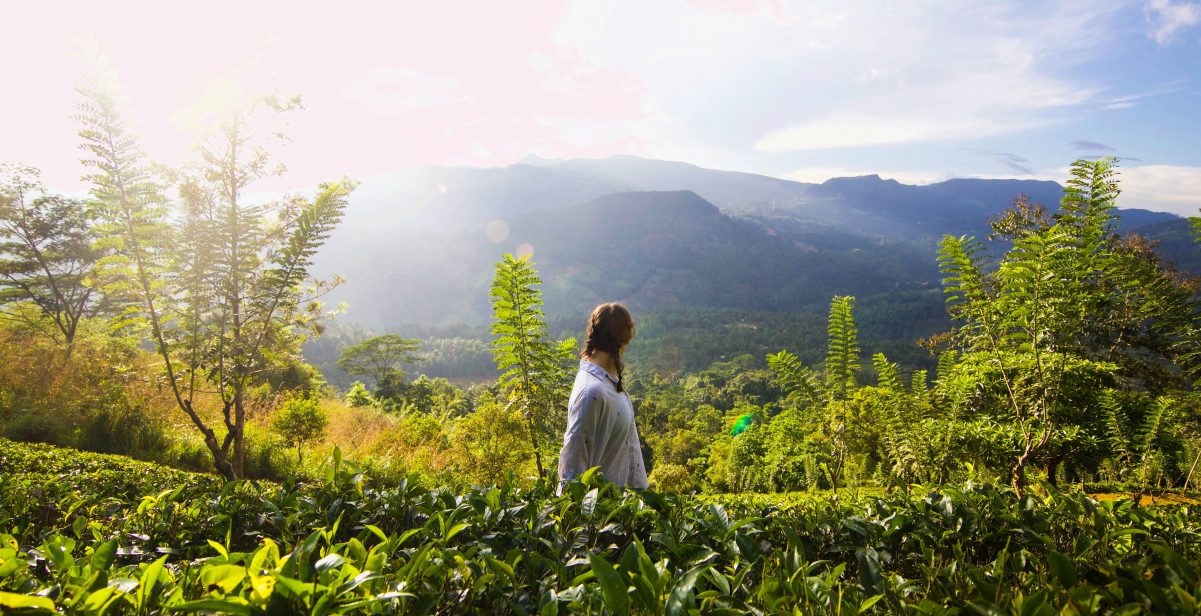 Woman looking at mountains