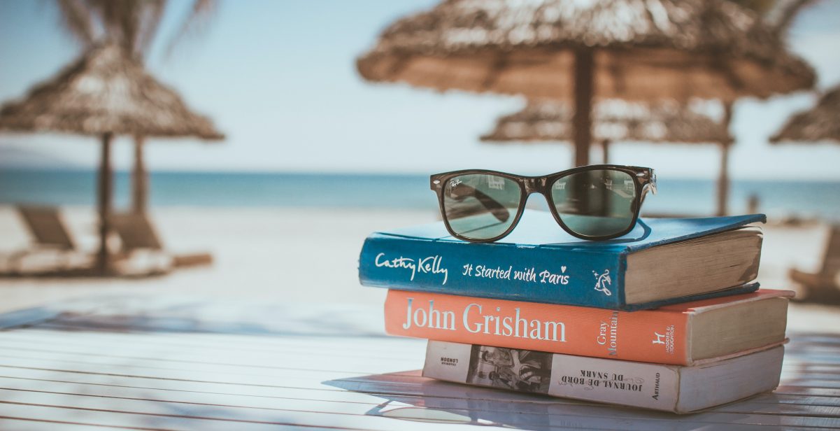 Books on a beach