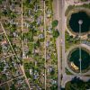 Sewage works, houses