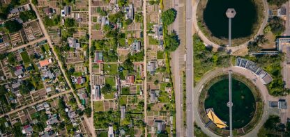 Sewage works, houses