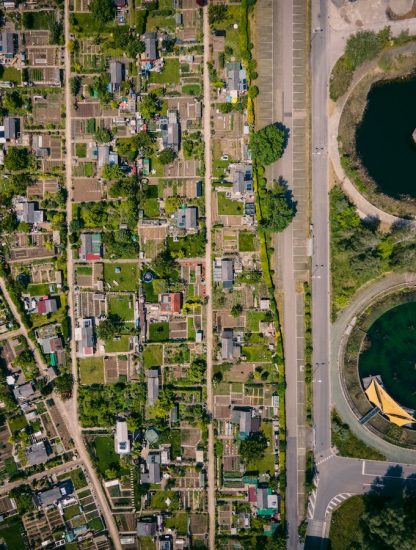 Sewage works, houses